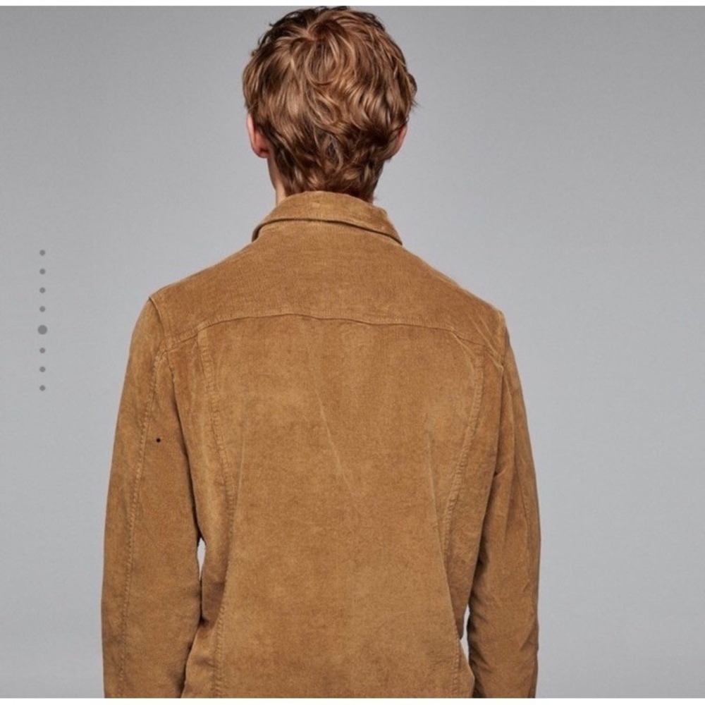 Zara Mens Trucker Corduroy Jacket Brown Button Front Casual Size Small Tan Camel - Picture 2 of 12